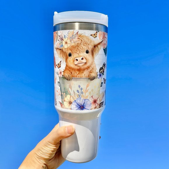 Christmas gift Baby Highland Cow In a Bucket 40 oz Tumbler BRAND NEW Double-wall - Picture 6 of 8